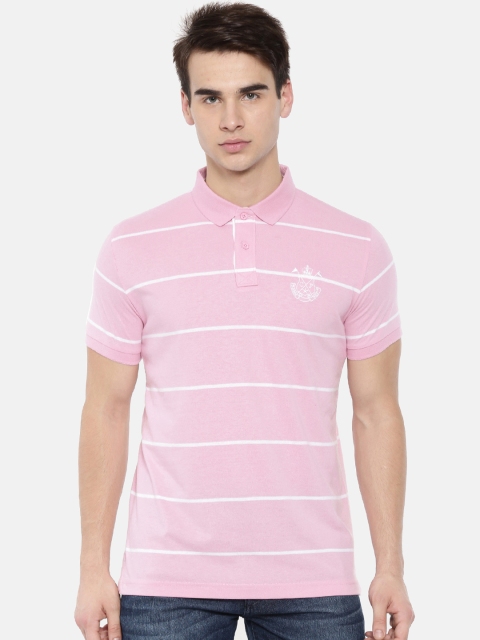 

Classic Polo Men Pink Striped Polo Collar T-shirt