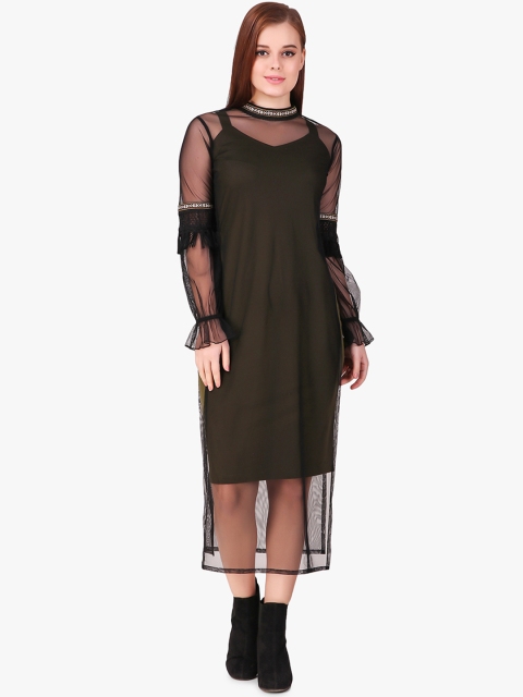 

Texco Women Olive Green Solid Sheath Dress