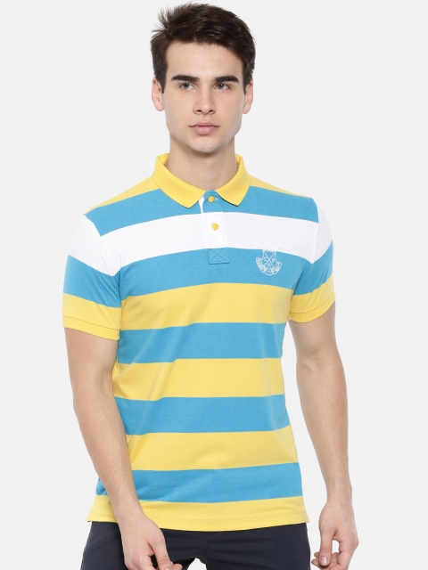 

Classic Polo Men Blue & Yellow Striped Slim Fit Polo Collar T-shirt