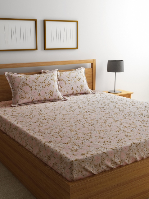 

RAGO Brown Floral 210 TC Cotton 1 Queen Bedsheet with 2 Pillow Covers