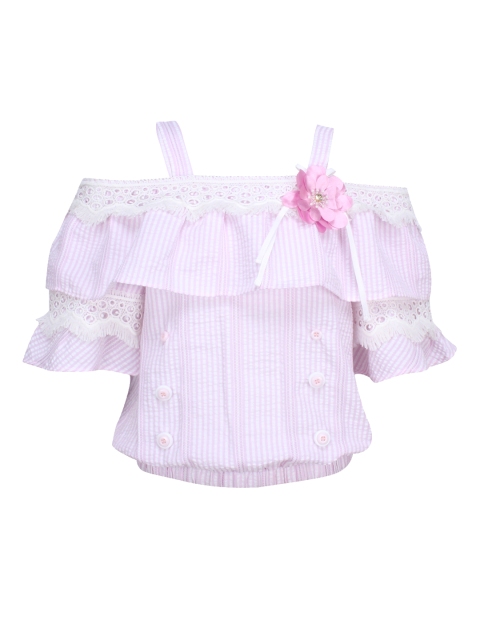

CUTECUMBER Girls Pink & White Striped Blouson Top
