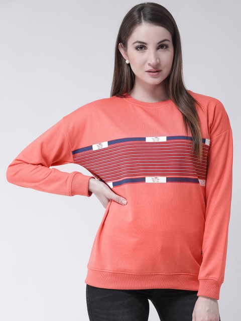 

Club York Women Coral Pink Striped Sweatshirt