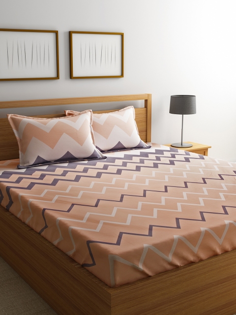 

RAGO Peach-Coloured Geometric 210 TC Cotton 1 Queen Bedsheet with 2 Pillow Covers
