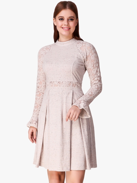 

Texco Women Off-White Self Design Fit and Flare Dress