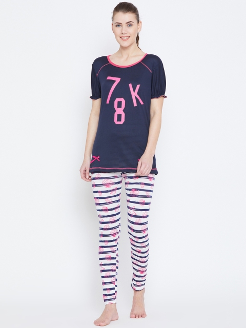 

Camey Women Pink & Navy Blue Printed Night suit