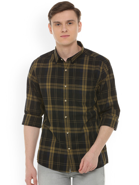 

People Men Black & Mustard Yellow Regular Fit Checked Casual Shirt