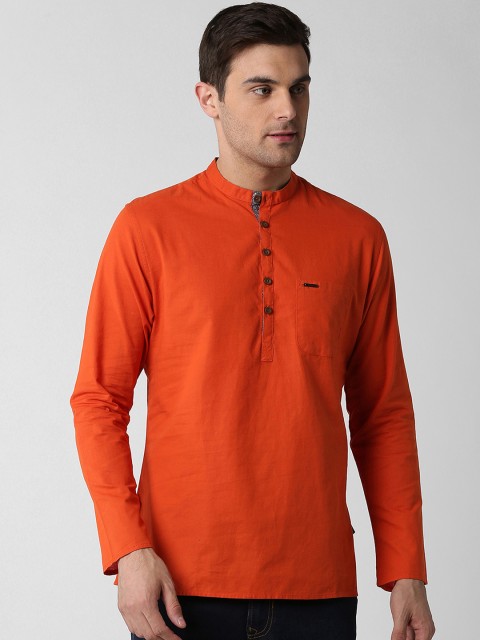 

Peter England Men Orange Solid Straight Kurta