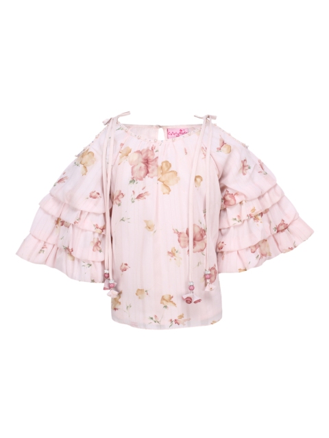 

CUTECUMBER Girls Peach-Coloured Printed Top