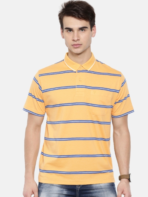 Classic Polo Men Yellow & Blue Striped Polo Collar Slim Fit T-shirt