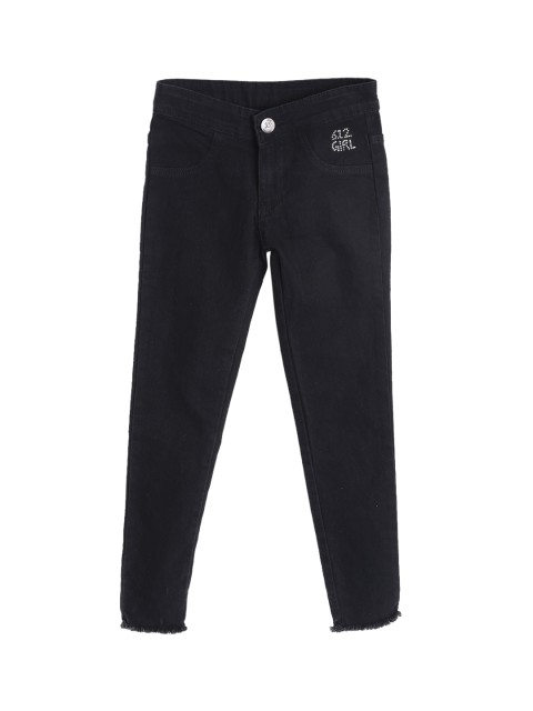 

612 league Girls Black Regular Fit High-Rise Clean Look Jeans