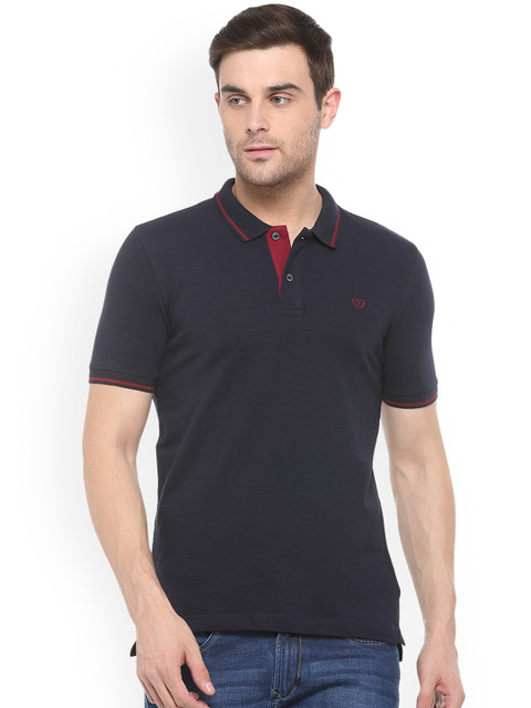 

Van Heusen Sport Men Navy Blue Solid Polo Collar T-shirt