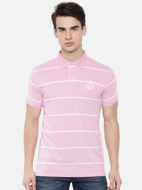 

Classic Polo Men Pink Striped Polo Collar T-shirt
