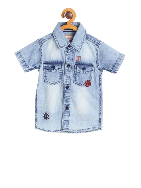 

612 league Boys Blue Regular Fit Faded Denim Casual Shirt