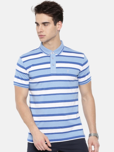 

Classic Polo Men Blue & White Striped Polo Collar T-shirt