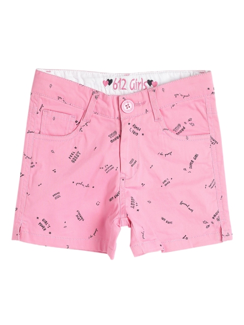 

612 league Girls Pink Printed Regular Fit Regular Shorts