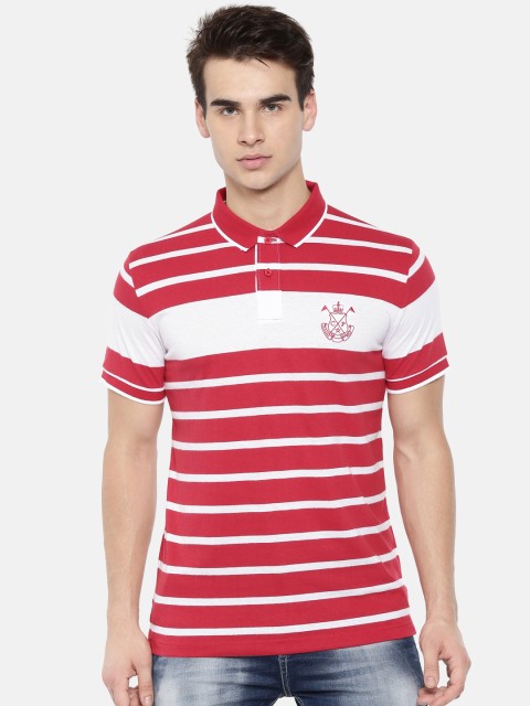 

Classic Polo Men Red & White Striped Slim Fit Polo Collar T-shirt