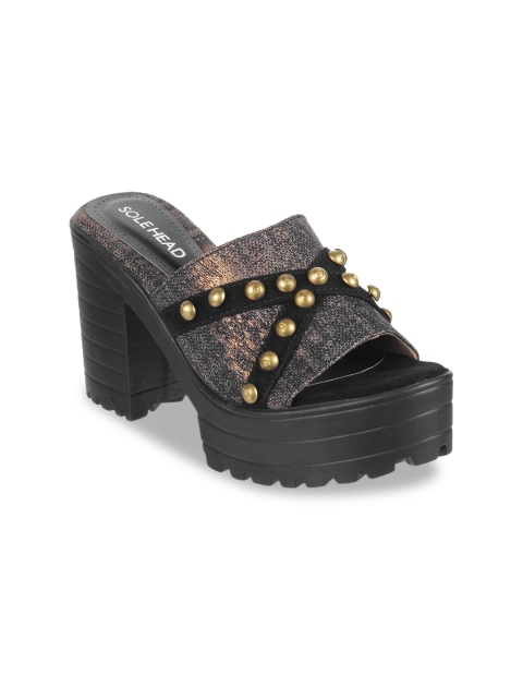 

SOLE HEAD Women Black Woven Design Mules