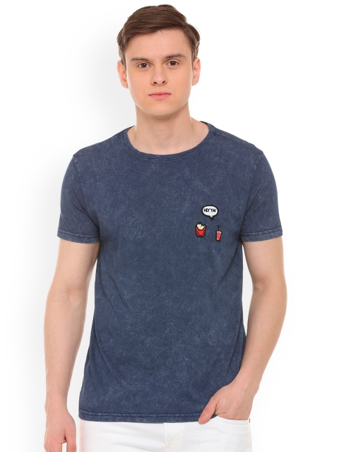 

People Men Blue Printed Round Neck Pure Cotton T-shirt