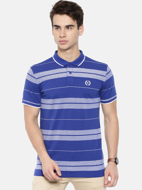 

Classic Polo Men Blue Striped Polo Collar T-shirt