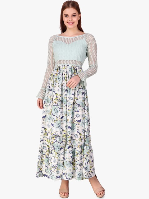 

Texco Women Blue Floral Self Design Maxi Dress
