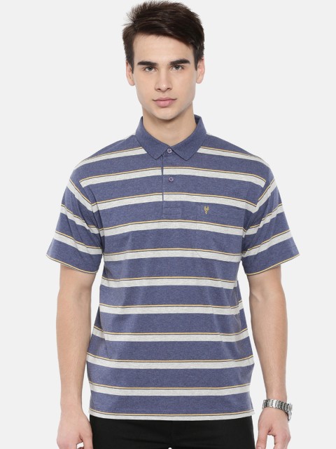 

Classic Polo Men Blue & White Striped Polo Collar T-shirt