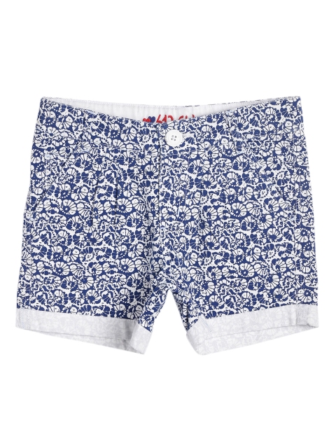 

612 league Girls White Printed Regular Fit Regular Shorts