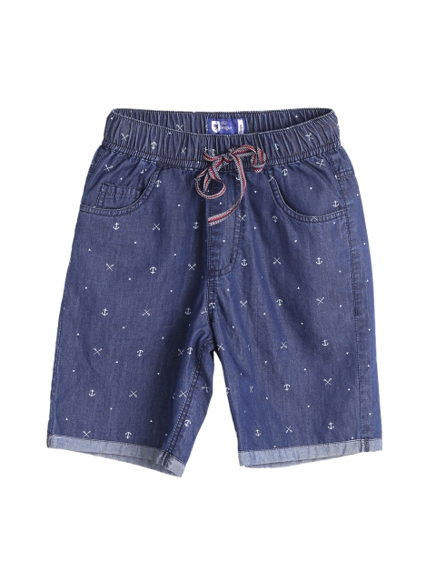 

612 league Boys Blue Printed Regular Fit Denim Shorts