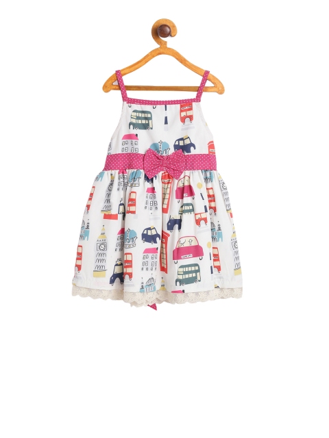 

612 league Girls White Printed Fit and Flare Dress