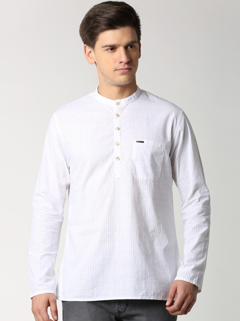 

Peter England Men White Checked Straight Kurta