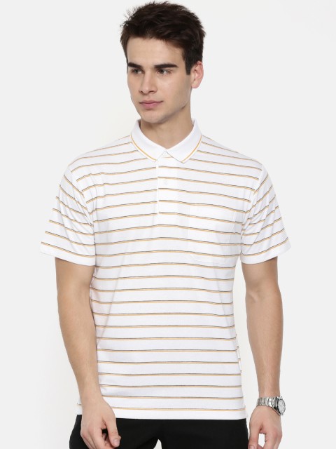 

Classic Polo Men White Striped Polo Collar T-shirt