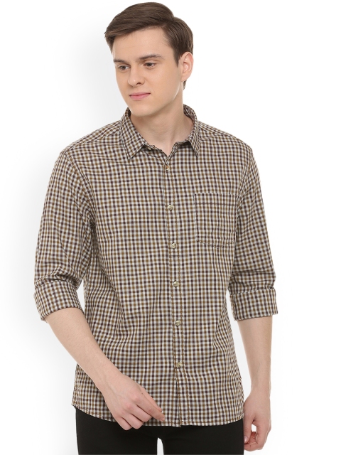 

People Men Brown & Off-White Regular Fit Checked Casual Shirt