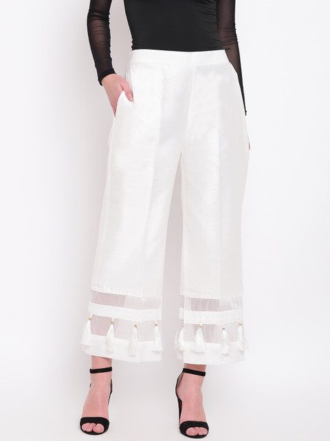 

RIVI Women Off-White Solid Straight Palazzos