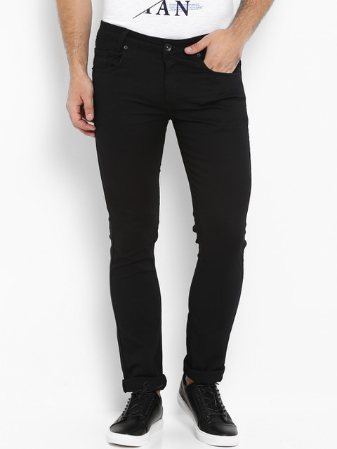 

Mufti Men Black Skinny Fit Self Design Regular Trousers