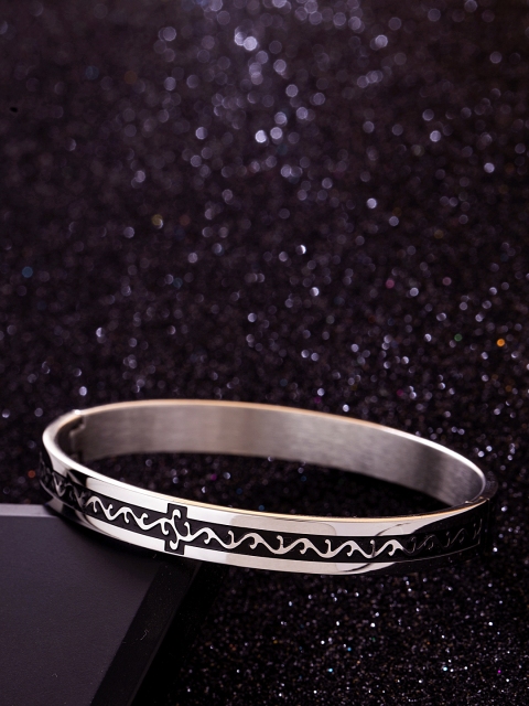 

Dare by Voylla Silver-Toned Stainless Steel Silver-Plated Handcrafted Kada