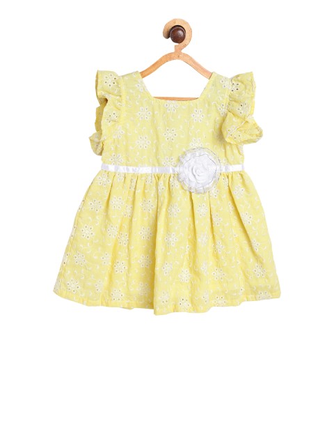 

612 league Girls Yellow Printed Fit and Flare Dress