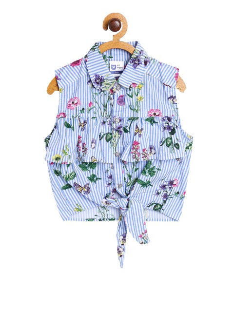 

612 league Girls White Striped Shirt Style Top