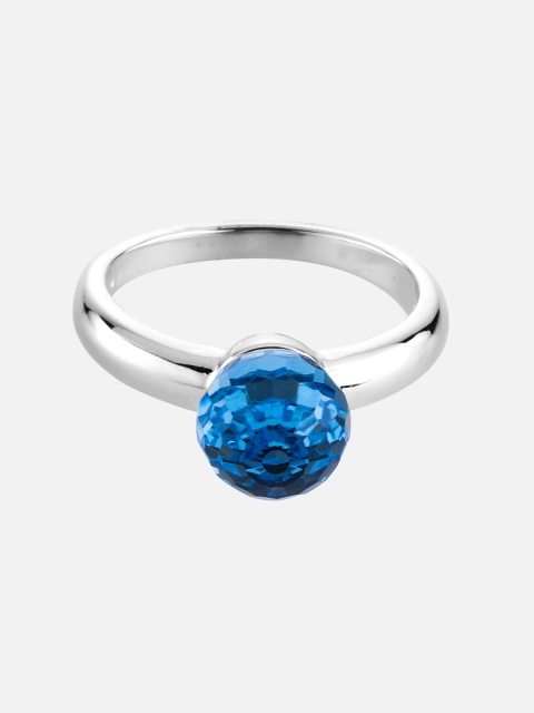 

Peora Women Silver-Plated & Blue Swarovski Crystal-Studded Ball Ring
