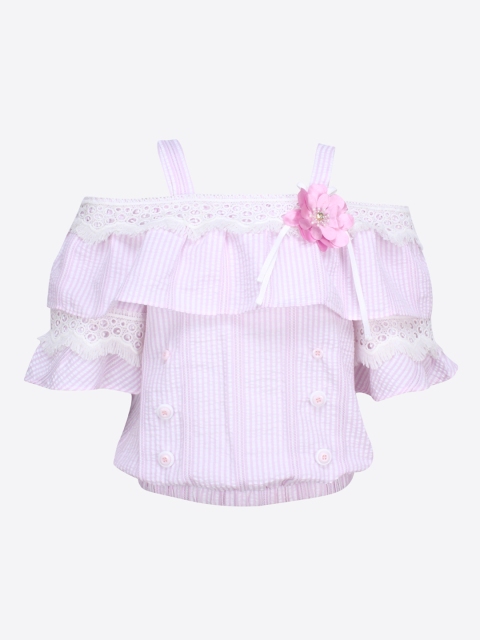 

CUTECUMBER Girls Pink & White Striped Blouson Top
