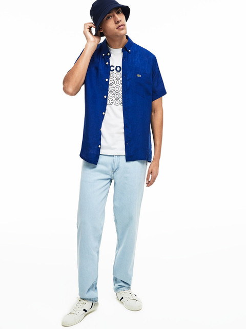 

Lacoste Men Navy Blue Regular Fit Solid Casual Shirt