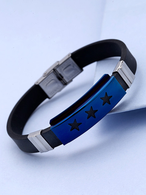 

Dare by Voylla Men Blue & Black Silver-Plated Handcrafted Bracelet