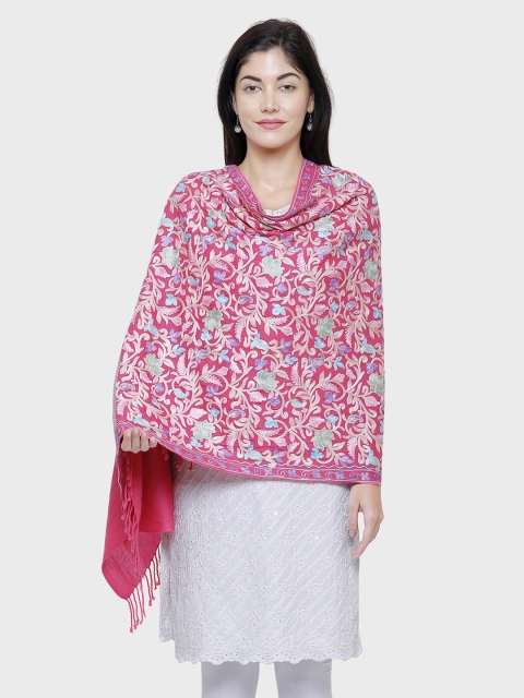 

Anekaant Women Pink Floral Embroidered Woollen Shawl