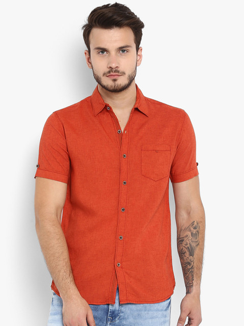 

Mufti Men Orange Slim Fit Self Design Casual Shirt