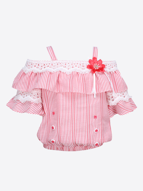

CUTECUMBER Girls Red & White Striped Blouson Top