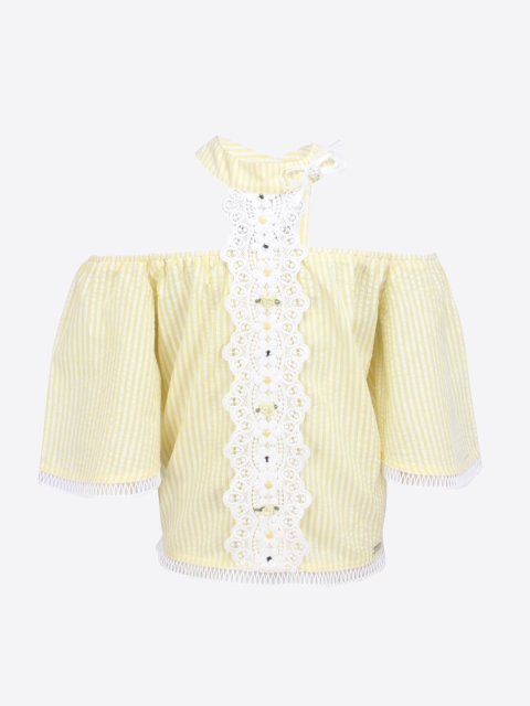 

CUTECUMBER Girls Yellow & White Striped Top
