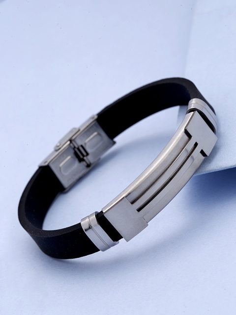 

Dare by Voylla Men Black Silver-Plated Handcrafted Bracelet