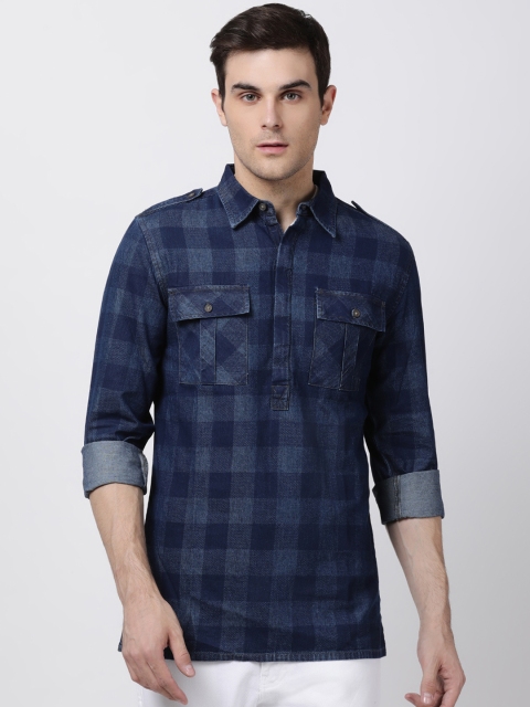 

Blue Saint Men Navy Blue Checked Pathani Kurta