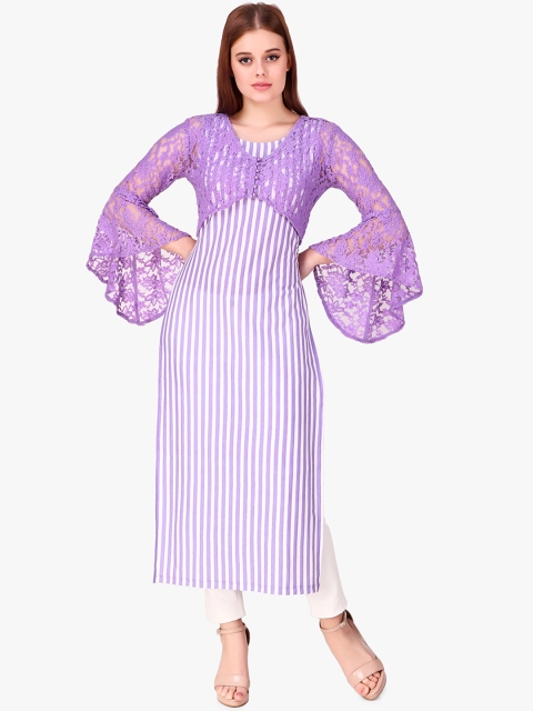 

Texco Women Purple Striped Bardot Top