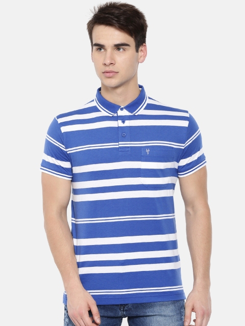 

Classic Polo Men Blue & White Striped Polo Collar Slim Fit T-shirt