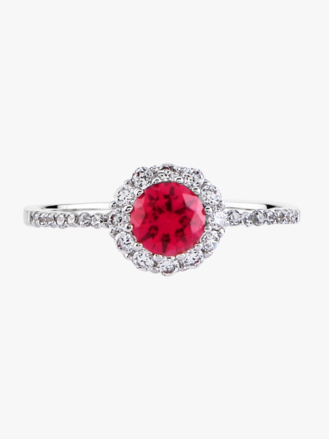 

Peora Women 925 Sterling Silver White Gold Rhodium-Plated & Pink Ruby Solitaire Studded Ring