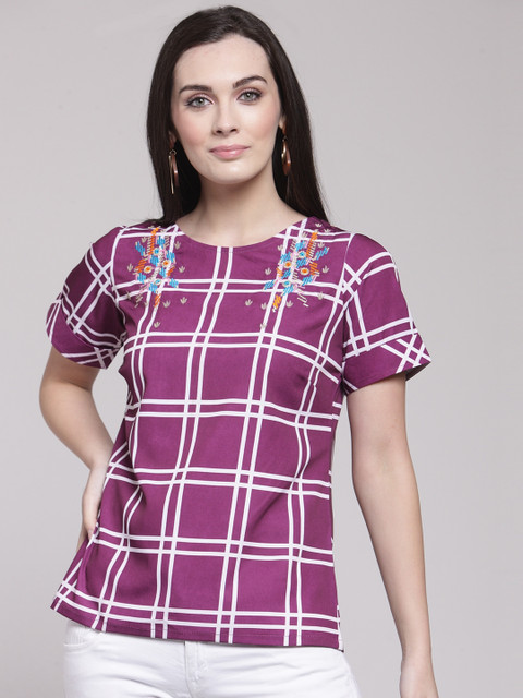 

plusS Women Purple & White Checked Top